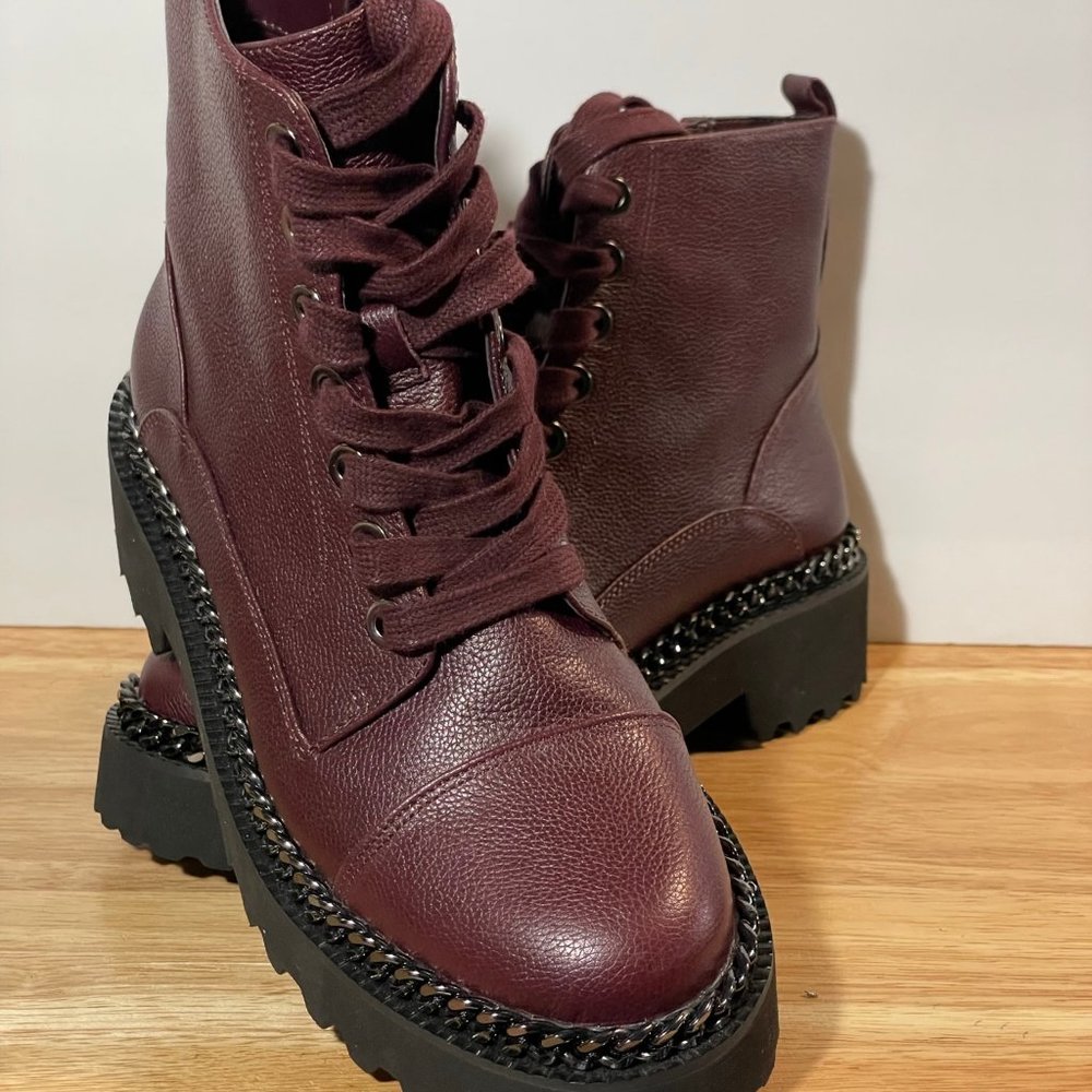 Vince Camuto Womens Combat Boots Burgundy Leather Block Heel Ankle Low 6.5 M